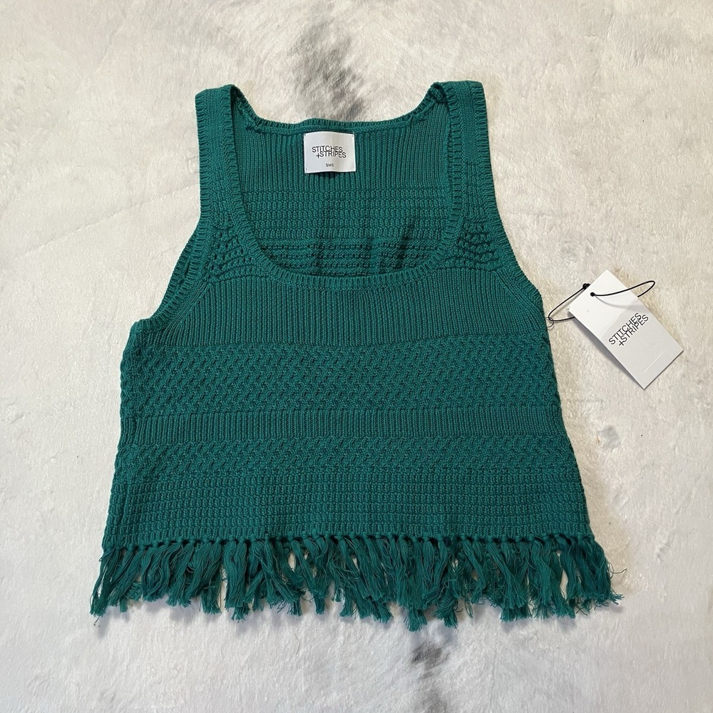 Stitches Stripes Revolve Taylin‎ Tank Top Womens Size Small Teal Green Fringe